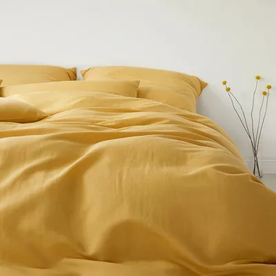 Produktbild von elegante Halbleinen-Bettwäsche-Garnitur Breeze Farbe Kurkuma Größe 200x200+2x40x80cm