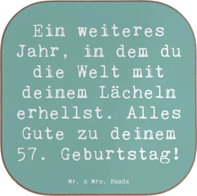 Produktbild von Mr. & Mrs. Panda Tischuntersetzer Spruch 57. Geburtstag Lächeln - Meeresbrise - Geschenk, Holzuntersetzer, Flaschenuntersetzer, Geburtstagsgeschenk, gläseruntersetzer