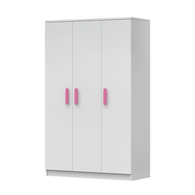 Kleiderschrank Drehtürenschrank Kinderkleiderschrank Schrank  120cm Weiß/Weiß mit rosa Griffe - JONAS 19