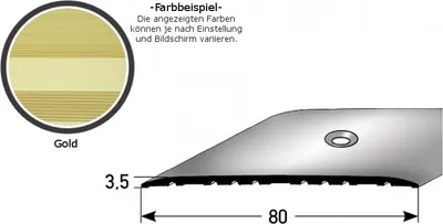Produktbild von Übergangsprofil "Leopoldsburg" / Übergangsschiene / 80 mm, Typ: 350 (Aluminium eloxiert, mittig gebohrt / selbstklebend)-goldfarbig-1000-gebohrt