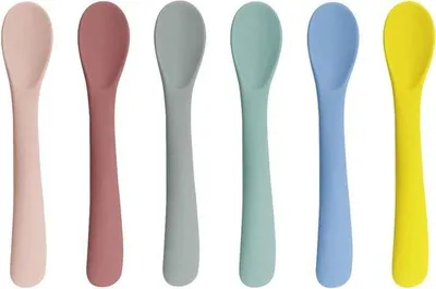 Immagine prodotto di Set di cucchiai per bambini, 6 pezzi, morbidi, in silicone, per imparare a mangiare da soli