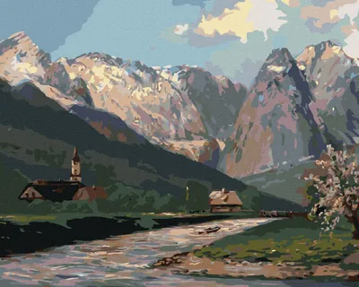 Produktbild von Zuty - Malen nach Zahlen - BERGE UND DÖRFER AUF DEM LAND, 40x50 cm, mit Keilrahmen (bereits gespannt)
