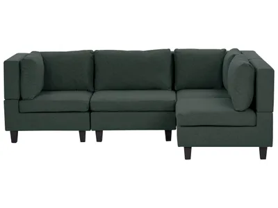Produktbild von BELIANI 4-Sitzer Ecksofa Linksseitig Dunkelgrün Stoffbezug mit Kissen Schwarze Beine Modular Modern Modulsofa Wohnlandschaft Wohnzimmer Wohnecke