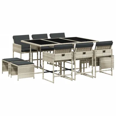 Produktbild von vidaXL 11-tlg. Garten-Essgruppe mit Kissen Hellgrau Poly Rattan