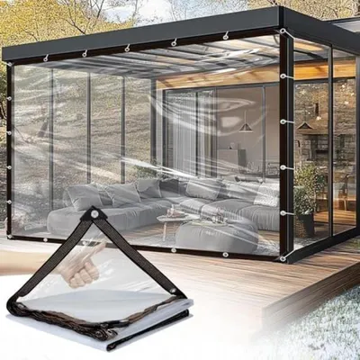 Produktbild von PromoHome® Transparente Schutzplane für den Außenbereich 2x2 Meter – wasserdicht, durchsichtig, UV-beständig, mit Ösen