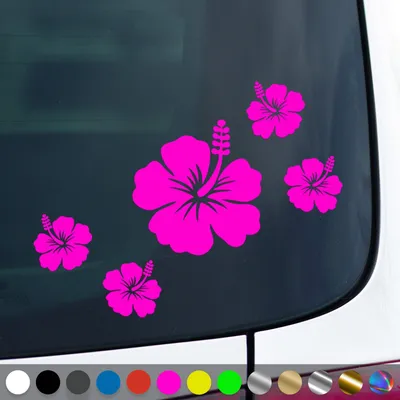 Produktbild von PantherPixel Hibiskus Aufkleber Aufkleberset Hibiskusblüten Sticker Auto Geschenkidee Farbe Neon-Pink