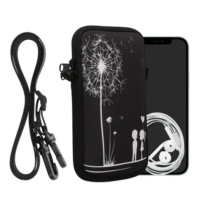 Produktbild von kwmobile Handytasche für Smartphones XL - 6,7/6,8" - Neopren Handy Hülle Weiß Schwarz - Handy Tasche mit Kette 17,2 x 8,4 cm Innenmaße - Pusteblume