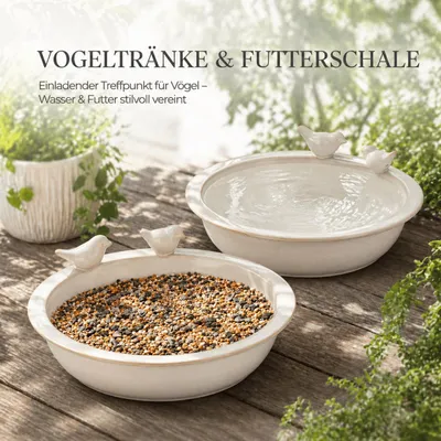 Produktbild von 2 x Vogeltränke Vogel Bad Tränke Futterstelle Futterschale Garten Terrasse Weiß