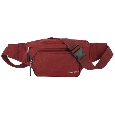 A red waist bag is shown against a white background.