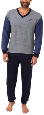 Produktbild von Lässiger Herren Frottee Schlafanzug langarm Pyjama mit Bündchen  - 291 101 13 575 ; blau , 58