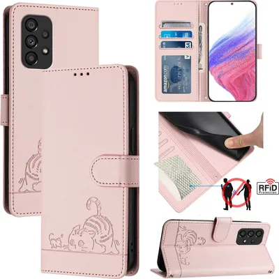 Produktbild von Leder Hülle für Samsung Galaxy A53 5G Süße Katze Flip Case Brieftasche Schutzhülle mit Standfunktion Pink