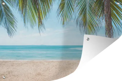 Produktbild von MuchoWow® 90x60 cm Outdoor-Poster Gartendeko Sichtschutz Garten Poster für den Garten  Palmenblatt - Strand - Tropisch