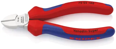 Produktbild von Knipex 70 05 140, Diagonale Zange, 1 mm, Chrom-Vanadium-Stahl, Kunststoff, Blau, Rot, 140 mm