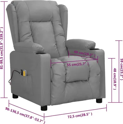 Imagen del producto de Silla de masaje eléctrica, color gris, tapizada en cuero sintético (vidaXL)
