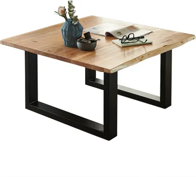 Produktbild von Couchtisch Baumkante massiv Akazie natur 80 x 80 schwarz NOAH