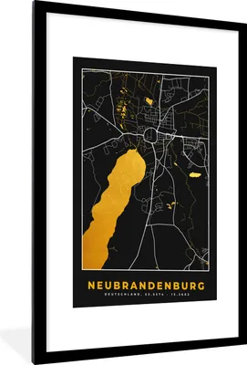 Produktbild von MuchoWow® Gerahmtes Poster Gold - Deutschland - Karte - Neubrandenburg 60x90 cm - Poster mit Schwarzem Bilderrahmen Wandposter Rahmen Foto Bilder - Dekoration - Wandposter Wohnzimmer - Hochwertig