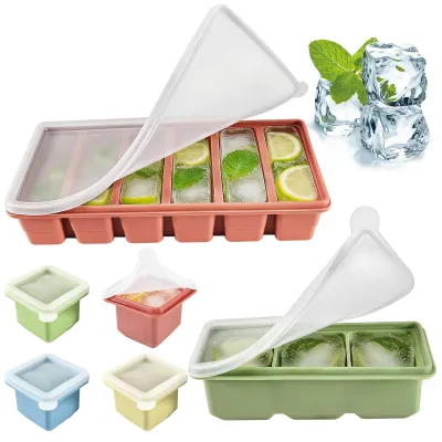 Immagine prodotto di Solidchoice - Set di 6 stampi in silicone per cubetti di ghiaccio con coperchio, senza BPA