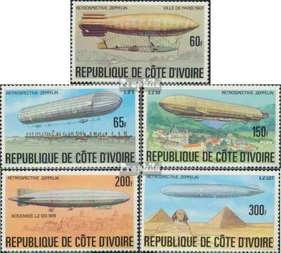 Produktbild von Briefmarken Elfenbeinküste 1977 Mi 517-521 (kompl.Ausg.) postfrisch Luftschiffe