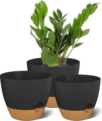 Produktbild von Selbstgießende Blumentöpfe, Kunststoff, schwarz, 3er Set