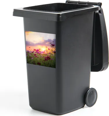 Produktbild von MuchoWow® Mülltonnenaufkleber Blumen - Rosa - Sonnenuntergang - Natur - Wiese - Horizont 40x40 cm - Abfall-Aufkleber - Container - für Abfallcontainer