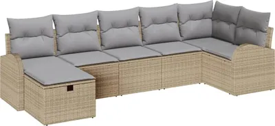 Image de vidaXL Ensemble canapé avec coussins avec mémoire Beige et gris clair Poly-Rotin