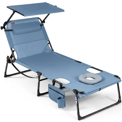 Produktbild von Sonnenliege klappbar mit Gesichtsaussparung – verstellbare Garten- und Campingliege bis 180 kg belastbar, blau