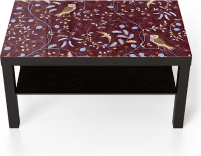 Produktbild von DEQORI Couchtisch 90x55 cm Schwarz 'Eulen in Blätterranken' Glas Beistelltisch
