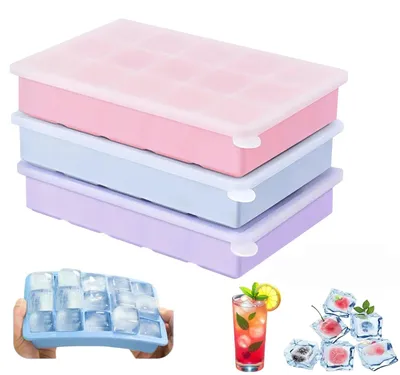 Eiswürfelform 3er Set, 45 Fächer, Silikon, BPA-frei, mit Deckel