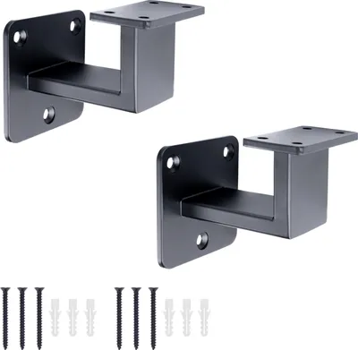 Two black handrail brackets and screws are shown against a white background.