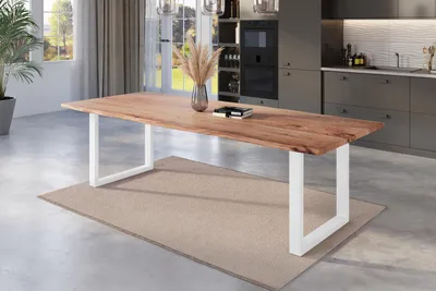 Produktbild von Esstisch Baumkante 280 x 100 cm Akazie natur massiv U-Gestell weiß NICK
