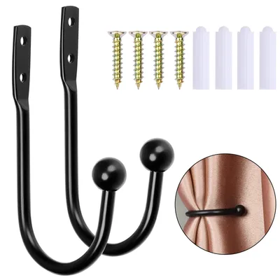 Gordijnhalter Metall U-Form schwarz 2 Stück Wandmontage