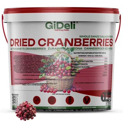 Produktbild von Cranberries Getrocknet 1kg Saftig Ganze Beeren Vegan Snack Müsli Backen GiDeli