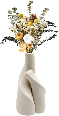 Image de Ensemble Unyqoos® – 2 vases en céramique, design minimaliste, vases décoratifs en céramique pour les intérieurs modernes, idéaux pour les herbes de Pampa, ainsi que pour les fleurs séchées et fraîches