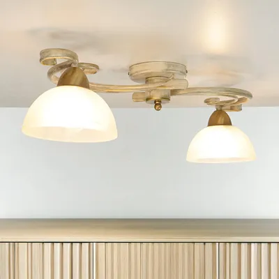 Produktbild von Deckenlampe Shabby "Aurora White" in Weiß Gold Glas Metall 2-flammig Landhaus Deckenleuchte Wohnzimmer