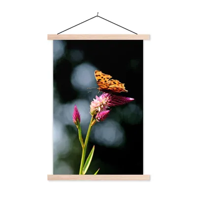 Produktbild von MuchoWow® Textilposter Schmetterling - Blumen - Insekten 120x180 cm mit holzfarbenen Rahmen - Textil-Plakat