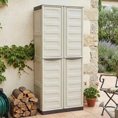 Produktbild von Dmora Außenschrank Marchin 70x39x165h cm Beige 3 Böden 2 Türen