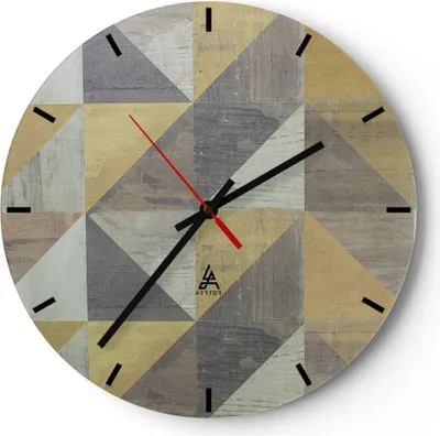 Produktbild von Wanduhr - Rund - Glasuhr - Abstraktion Geometrisch Dreiecke - 40x40cm - Schleichendes Uhrwerk - Lautlos - zum Aufhängen bereit - Dekoration Modern - Wanddekoration aus Glas - C3AR40x40-4884