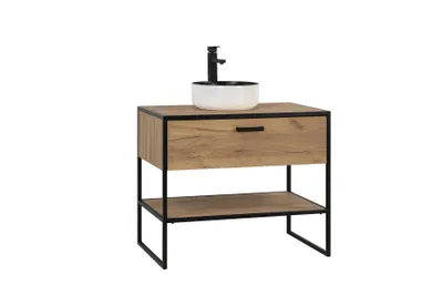 Zdjęcie produktu dla Szafka Łazienkowa Loft 90 Cm Pod Umywalkę Dąb Złoty 1 Szuflada