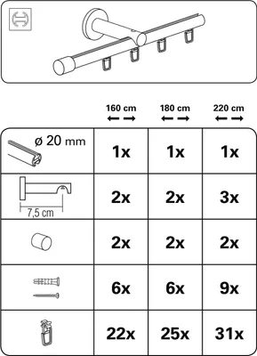 Produktbild von Gardinia ISA 1-Lauf  mit Innenlauf II Ø 20 mm edelstahl-optik 180 cm