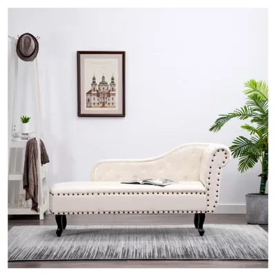 Produktbild von Chaiselongue Creme Kunstleder Samt Ottomane Sofa Recamiere