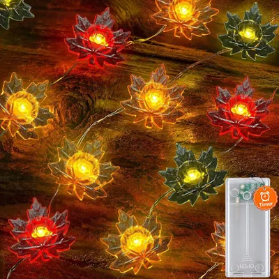 Productafbeelding van Lichtketting Herfstdecoratie - 2 m - 20 leds - Esdoornblad - Lichtketting met timer