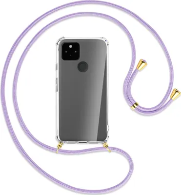 Produktbild von Handykette Backcover-Schutzhülle mit Band (Metall goldfarben) für Google Pixel 5a 5G  - violett