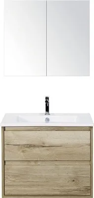 Produktbild von Sanox Badmöbel-Set Porto BxHxT 71 x 170 x 51 cm Frontfarbe eiche natur mit Waschtisch Keramik weiß, Waschtischunterschra