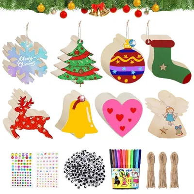 Immagine prodotto di Kit per creare decorazioni natalizie per bambini, 80 pezzi: ciondoli in legno con perline e accessori