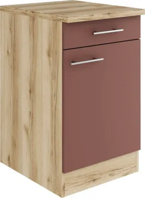Produktbild von Optifit Unterschrank mit Schublade und Drehtür Bari407 BxTxH 50 x 60 x 84,8 cm rostrot matt zerlegt Anschlag reversibel KUBA U506-9+