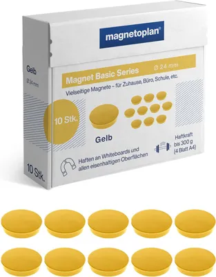 Produktbild von magnetoplan Rundmagnet "Basic" 24 mm gelb 10 Magnete