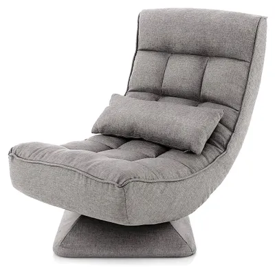 Produktbild von Bodenstuhl 360° drehbar, Bodensessel mit 4-fach verstellbarer Rückenlehne, faltbares Lazy Sofa, Meditationsstuhl mit Lendenkissen für Zuhause und Büro (Grau)