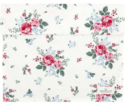 Produktbild von Greengate Tischläufer ERICA Weiß mit Blumen Baumwolle 45x140 Tischdecke