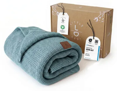 Produktbild von Baby Strickdecke, %100 Baumwolle, Atmungsaktiv, 80x100cm Rauchblau