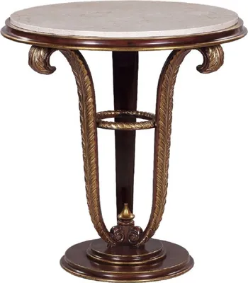 Produktbild von Casa Padrino Luxus Barock Beistelltisch Braun / Gold / Creme Ø 69 x H. 73 cm - Runder Mahagoni Tisch mit Marmorplatte und dekorativen handgeschnitzten Federn - Barock Wohnzimmer Möbel
